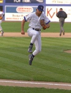 From 2005: Wendell avoids bad luck by avoiding the foul lines. By Esq1092 at en.wikipedia [Public domain], from Wikimedia Commons